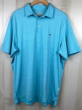Vineyard Vines Men’s On The Go Sankaty Performance Polo Turquoise Striped XL